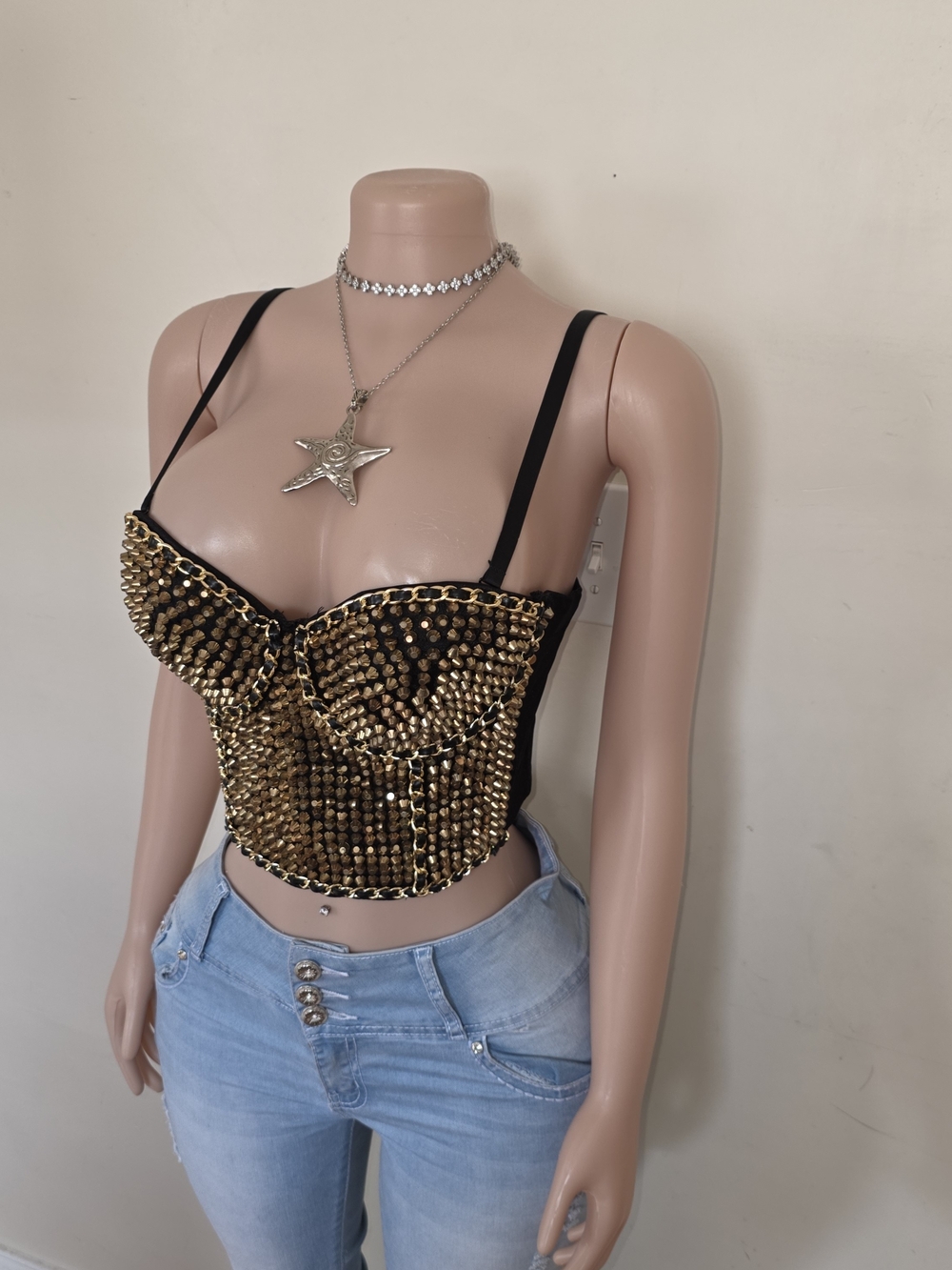 ☆Windsor Gold Studded Bustier Camisole with Black Straps☆ - Picture 2 of 4